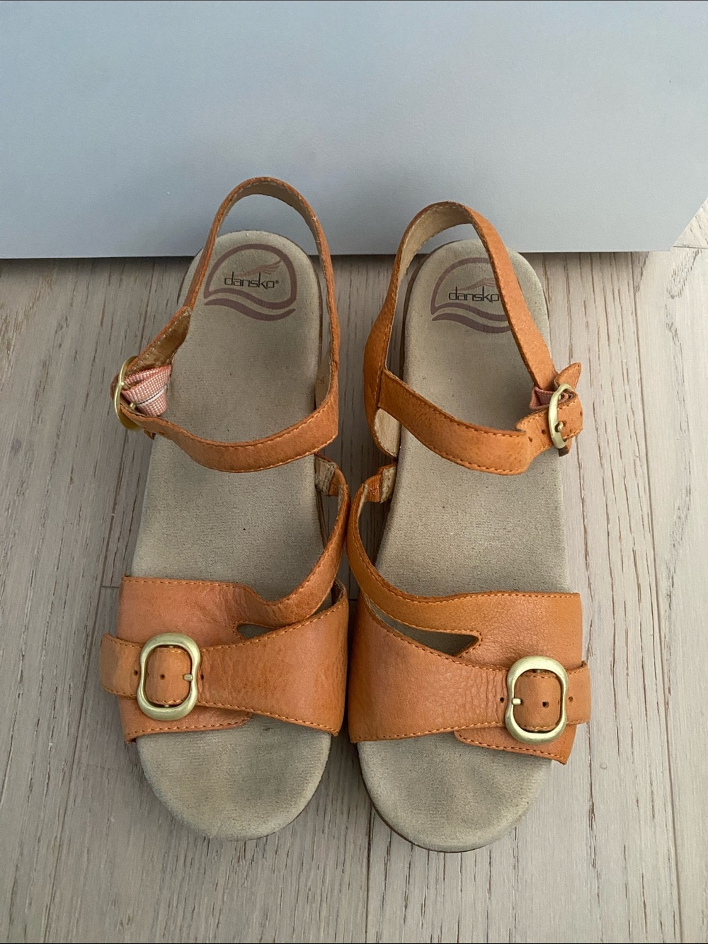 Dansko Orange Leather Buckle Slingback Sandals